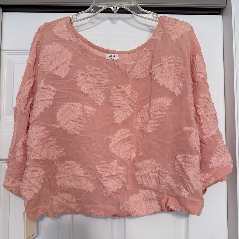 Brand New Wilfred Peach Leaf Embroidered Crop Blouse - Size Medium